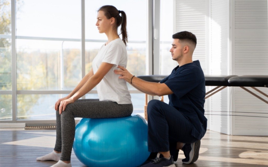 RPG — atendimento de reeducação postural com bola suíça